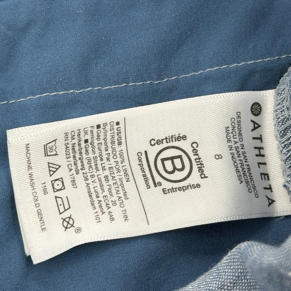 Athleta Retreat Linen Pant Womens 8 Blue Wide Leg High Waisted Ankle Slit Resort - Picture 5 of 13
